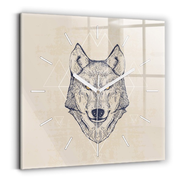 Pendule carrée en verre Tête de loup