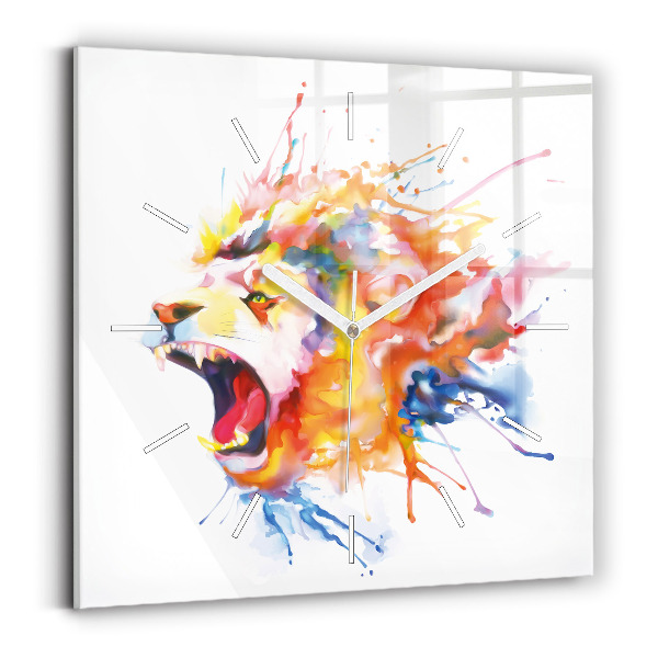 Horloge carrée en verre Lion - aquarelle