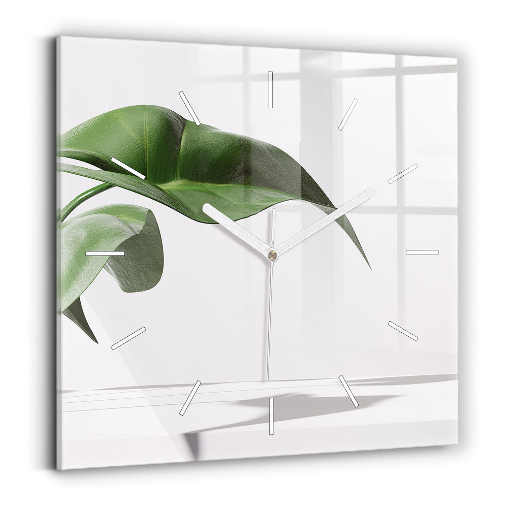 Horloge carrée en verre Feuilles abstraites
