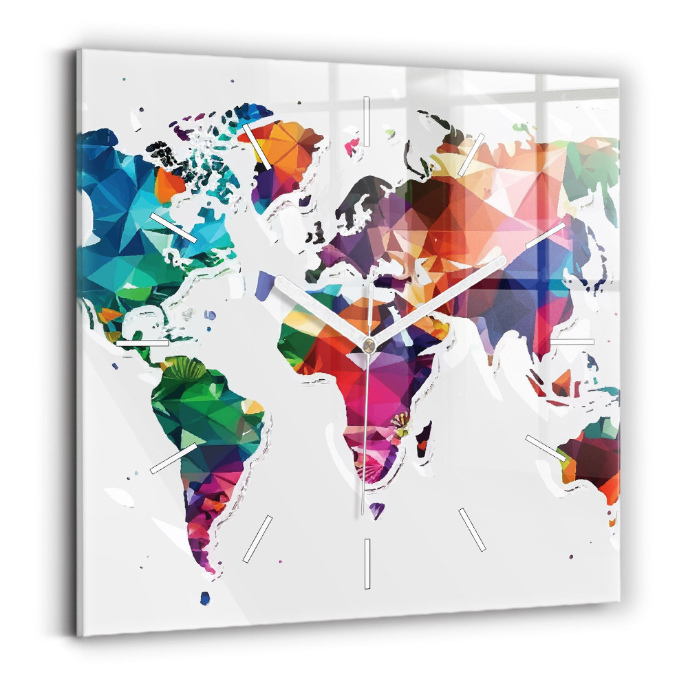 Pendule carrée en verre Triangles de la carte du monde