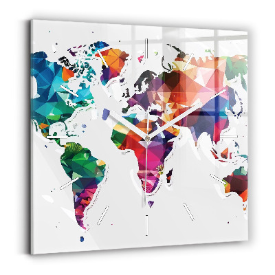 Pendule carrée en verre Triangles de la carte du monde