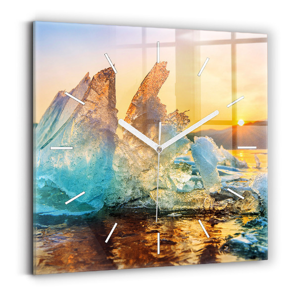 Horloge murale carrée Iceberg et lever de soleil