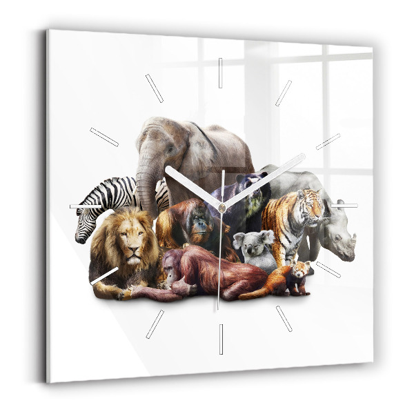 Pendule carrée en verre Animaux sauvages