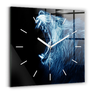 Horloge carrée en verre Lion sauvage
