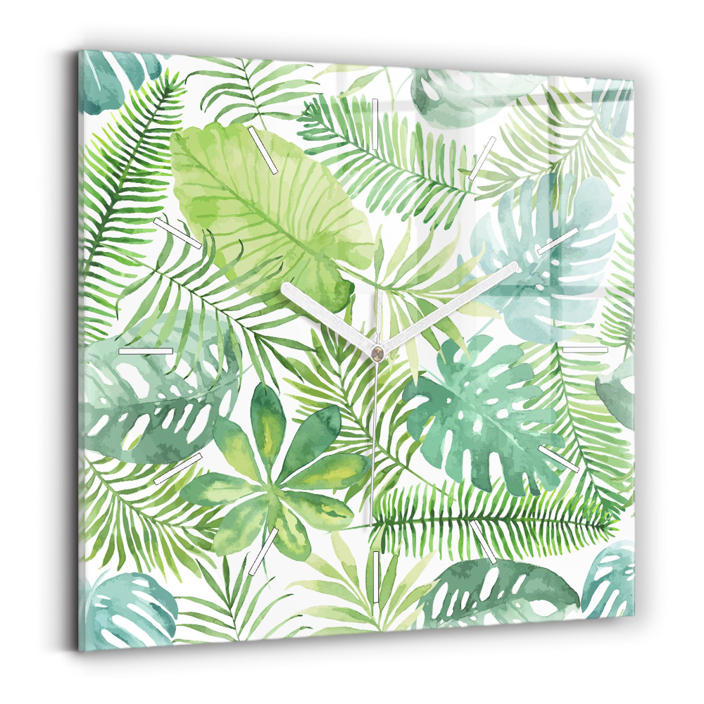 Horloge carrée en verre Feuilles vertes