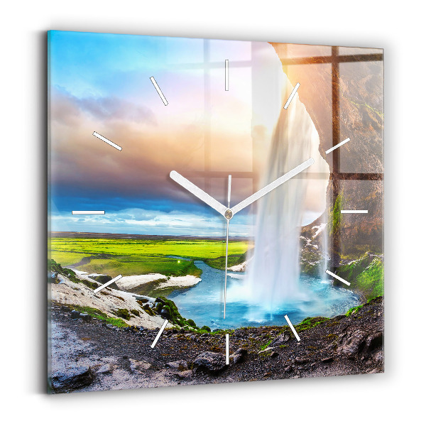 Pendule carrée en verre Chute d'eau en Islande