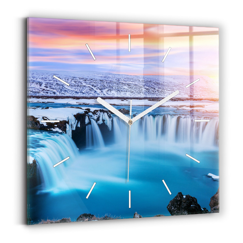 Horloge carrée en verre Chute d'eau Godafoss Islande