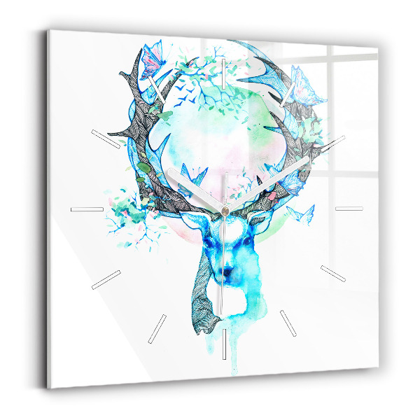 Pendule carrée en verre Illustration d'un cerf