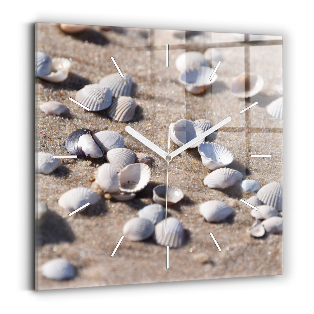 Pendule carrée en verre Coquillages sur la plage