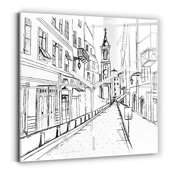 Horloge murale carrée Dessin de ville Provence