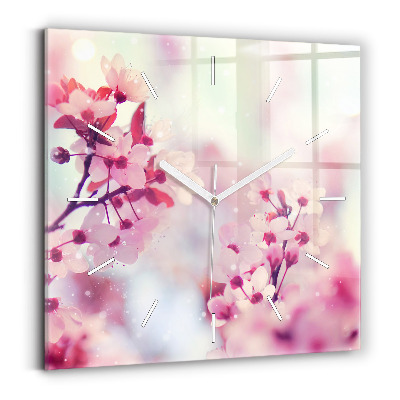 Horloge carrée en verre Fleurs printemps