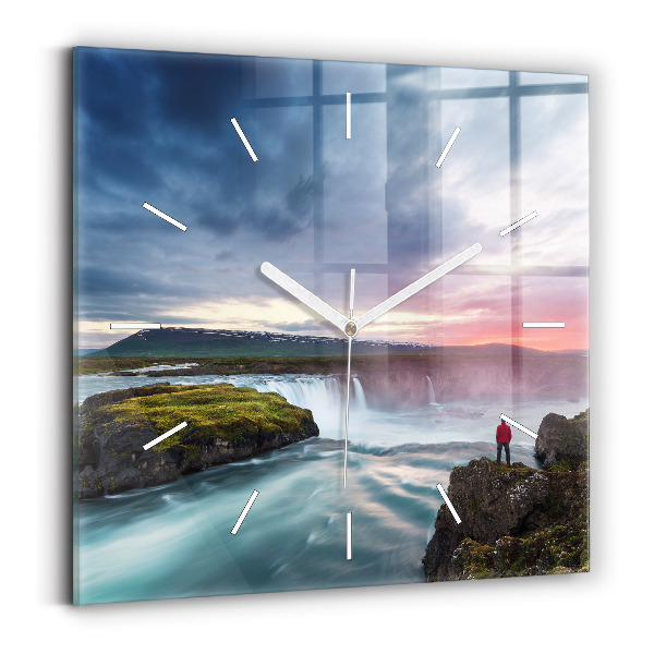 Pendule carrée en verre Paysage avec chute d'eau