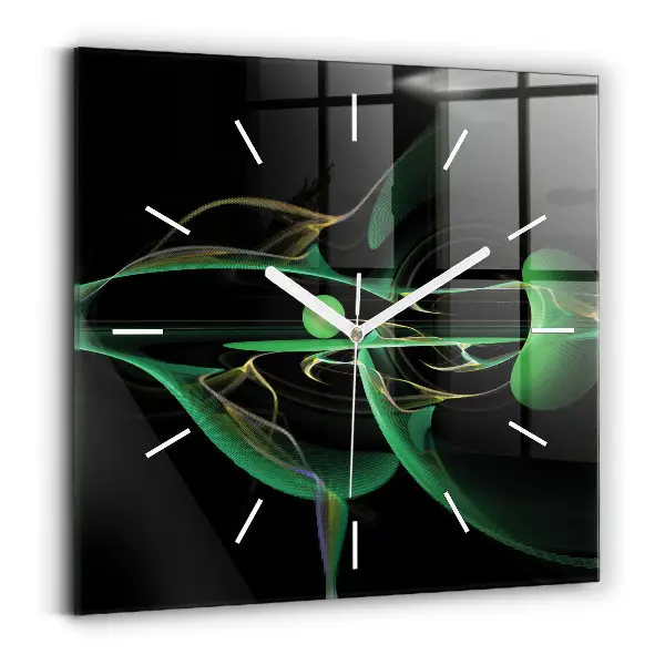 Pendule carrée en verre Abstraction verte