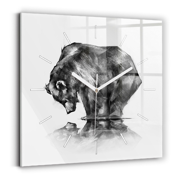 Pendule carrée en verre Dessin d'ours