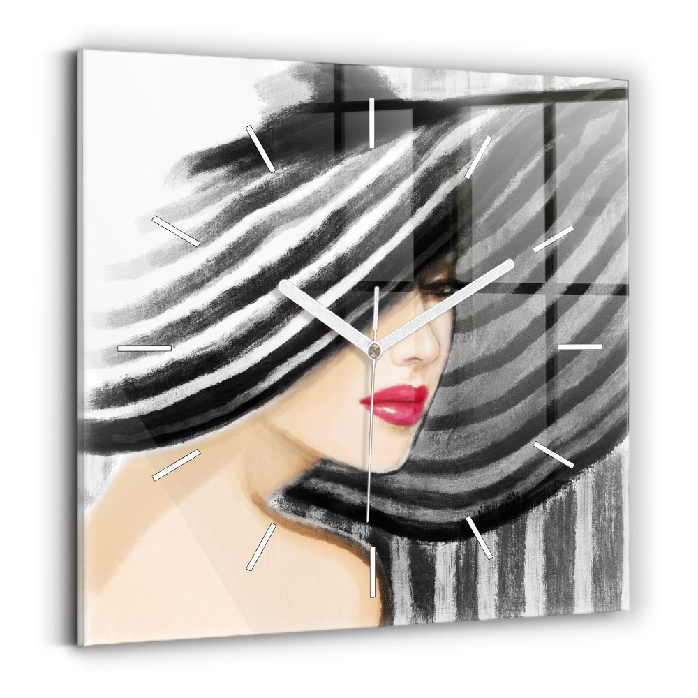 Pendule carrée en verre Femme en noir et blanc