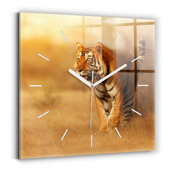 Pendule carrée en verre Chasse au tigre