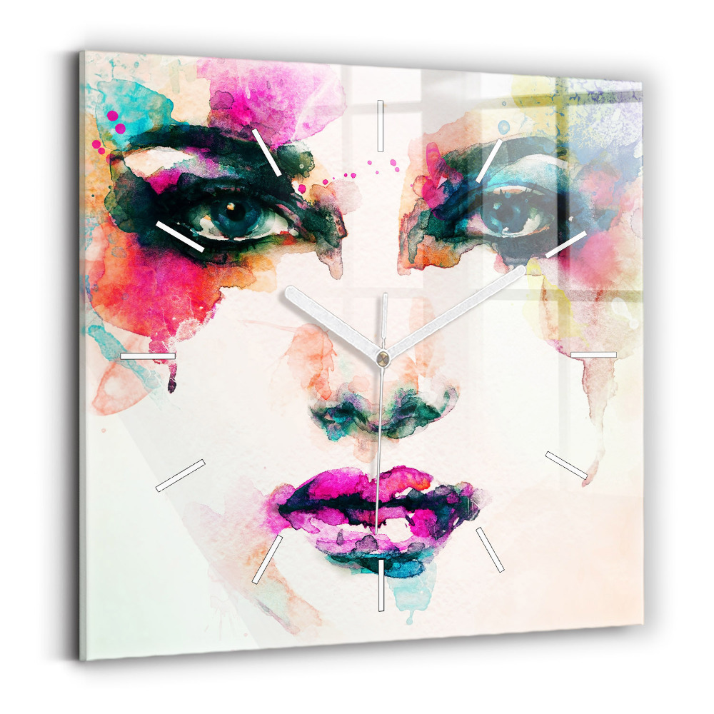 Horloge murale carrée Visage abstrait d'une femme