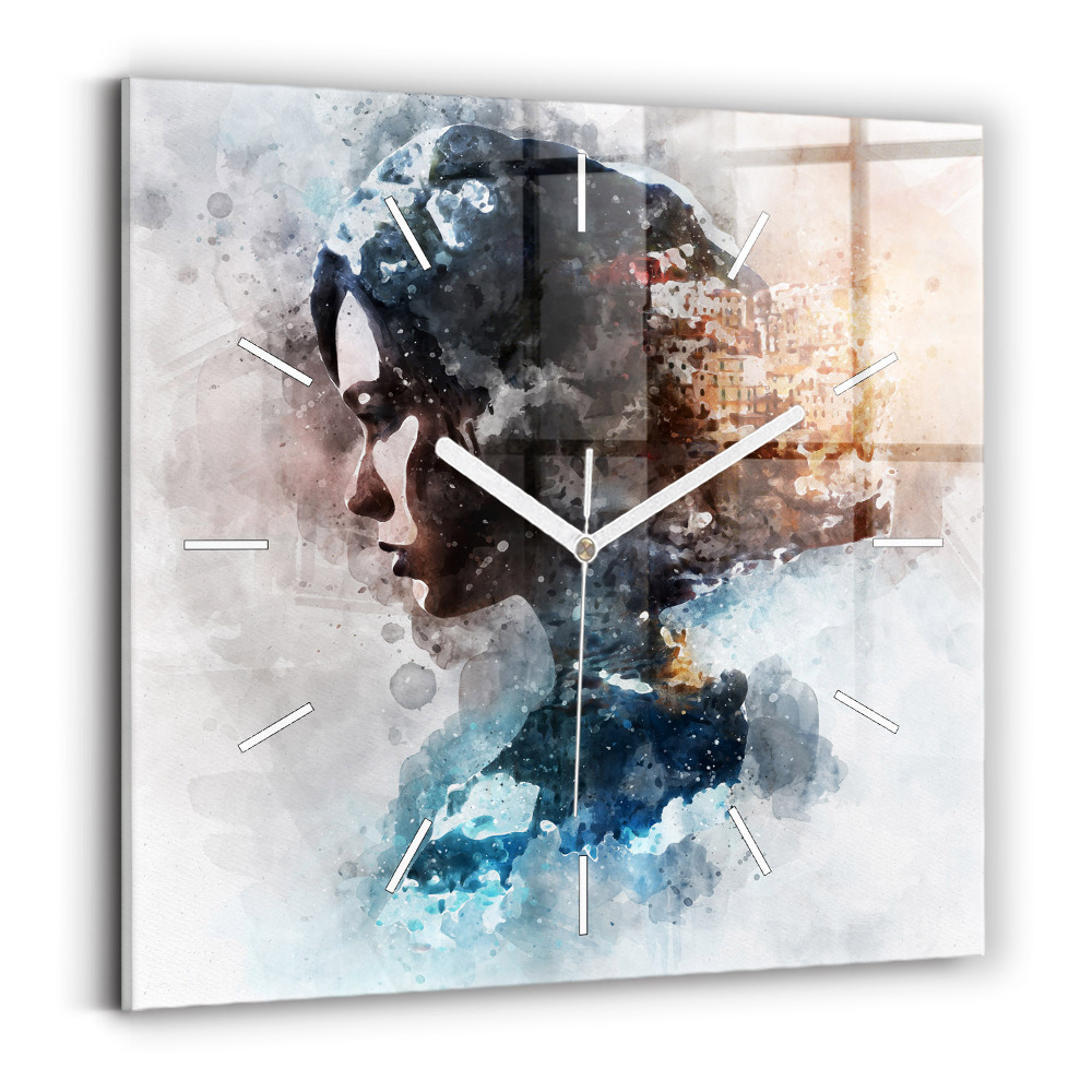Horloge carrée en verre Visages abstraits