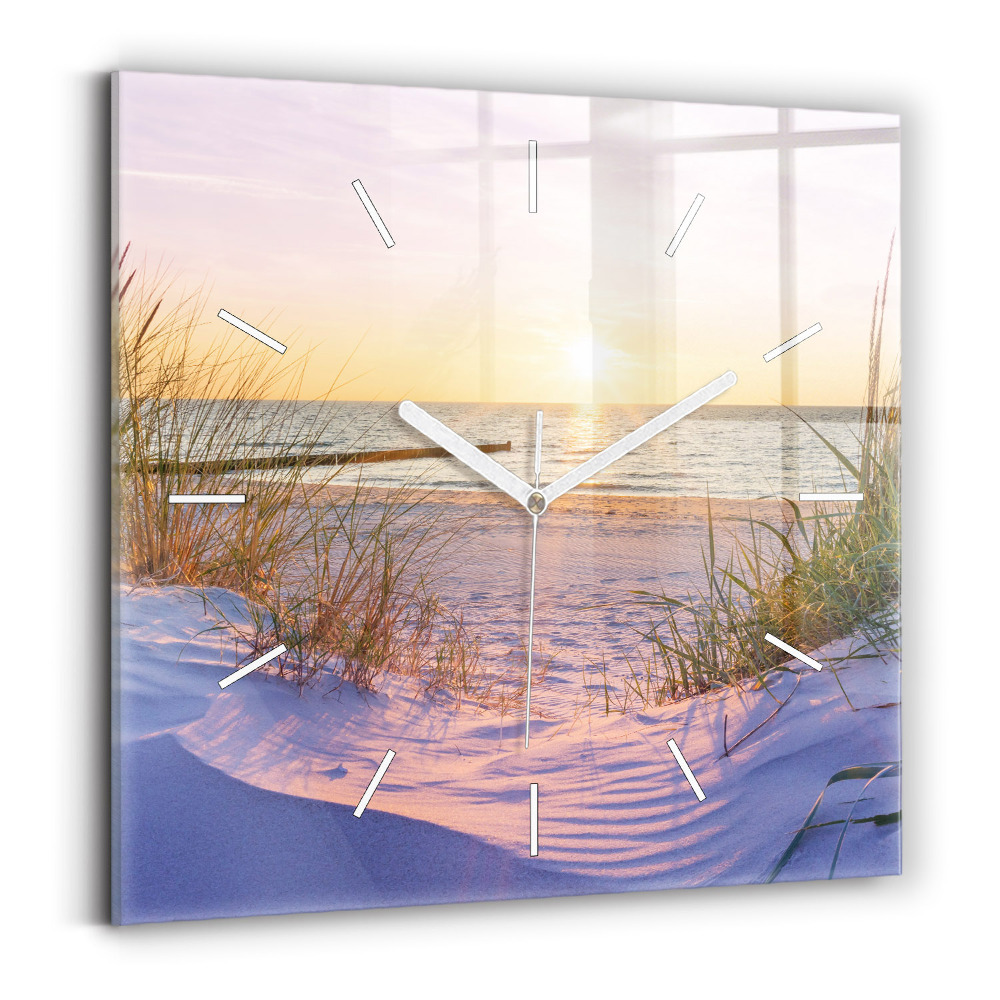 Horloge carrée en verre Soleil polonais Mer