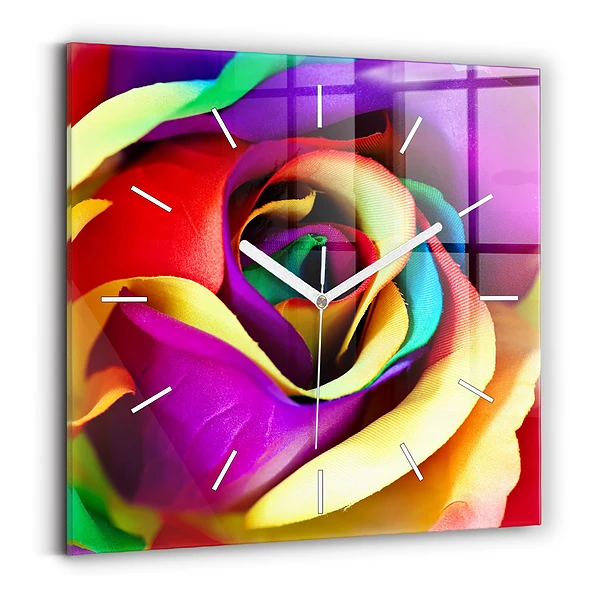 Pendule carrée en verre Rose arc-en-ciel