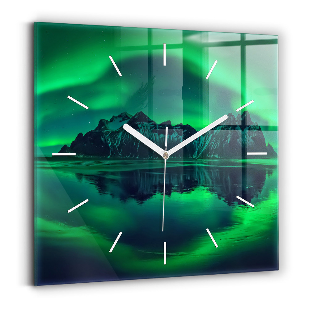 Horloge carrée en verre Aurore boréale
