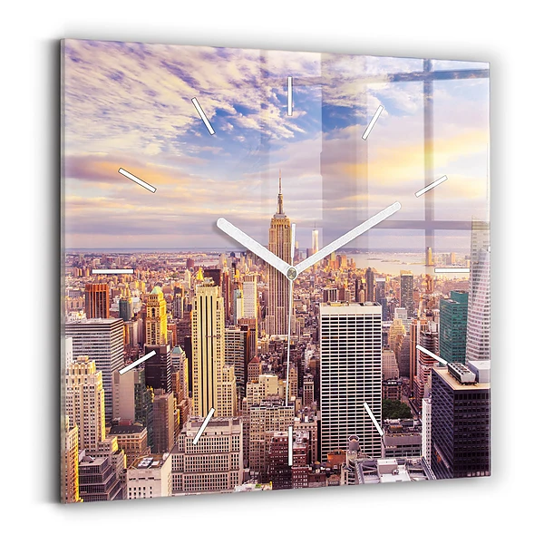 Pendule carrée en verre Coucher de soleil à New York