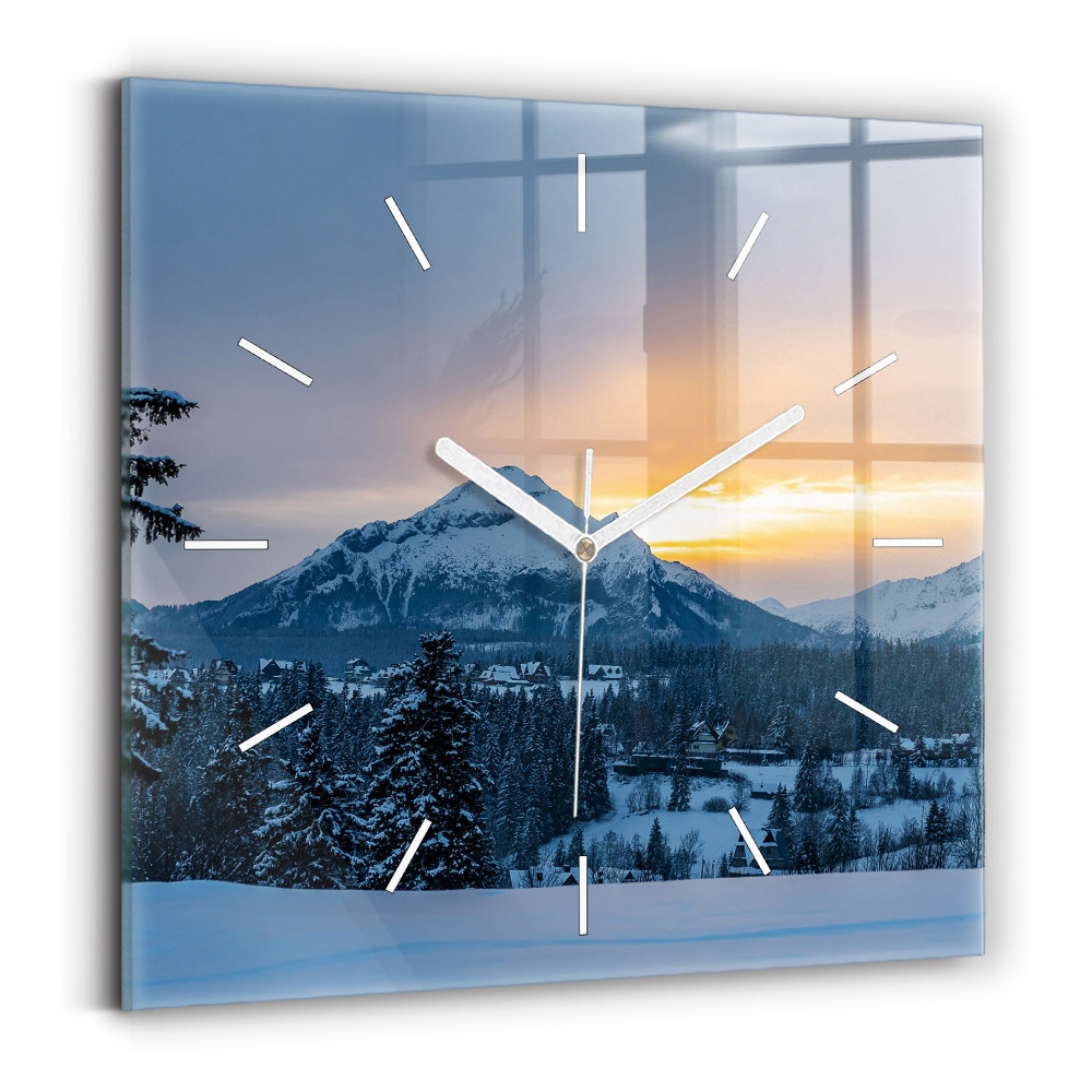 Horloge carrée en verre Paysage de montagne