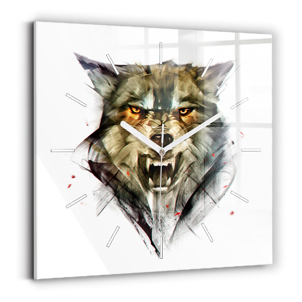 Horloge carrée en verre Portrait dessiné d'un loup