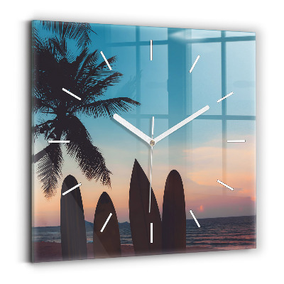 Pendule carrée en verre Surf sur la plage