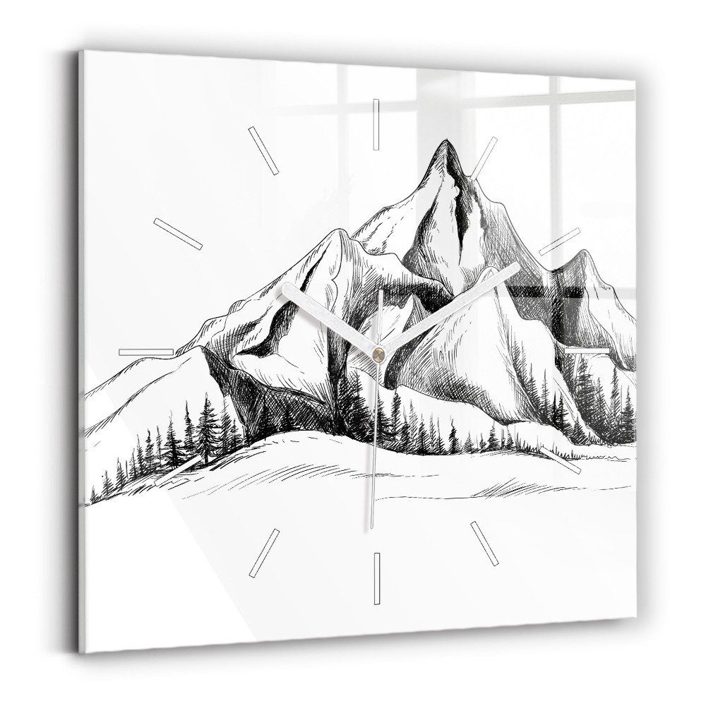 Pendule carrée en verre Montagnes dessinées