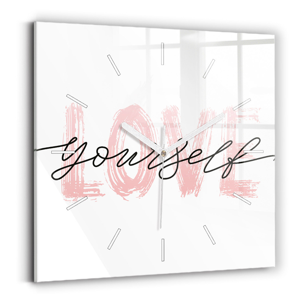 Horloge murale carrée Inscription Love yourself