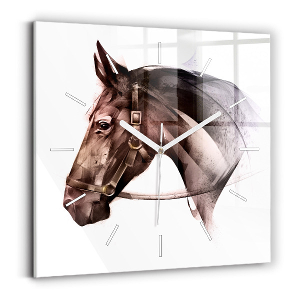 Horloge murale carrée Profil peint d'un cheval