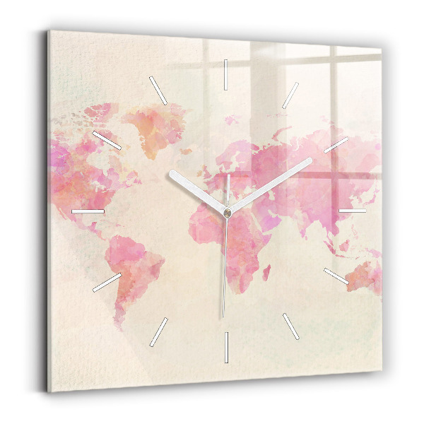 Horloge murale carrée Carte du monde en aquarelle