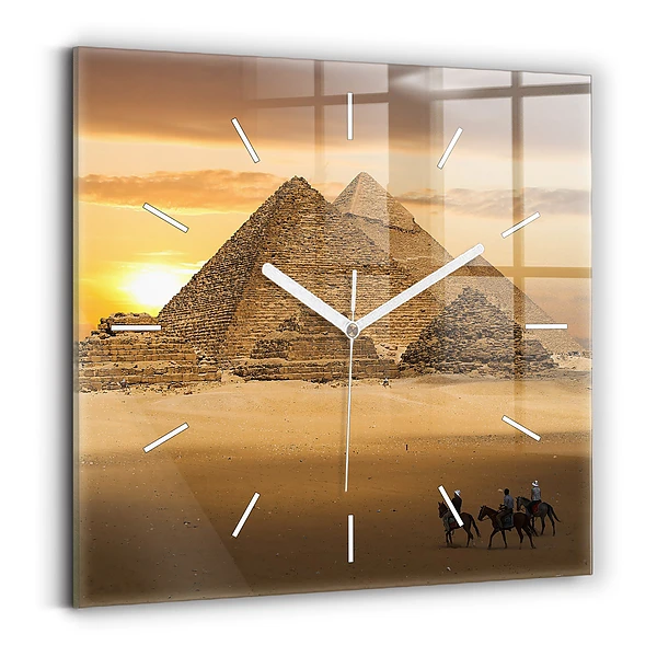 Pendule carrée en verre Pyramides et coucher de soleil
