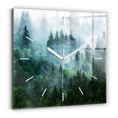 Horloge carrée en verre Forêt brumeuse