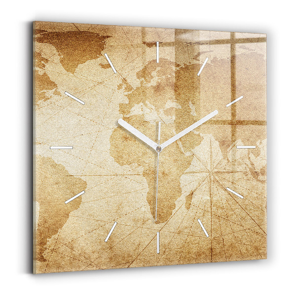 Horloge murale carrée Carte du monde ancienne