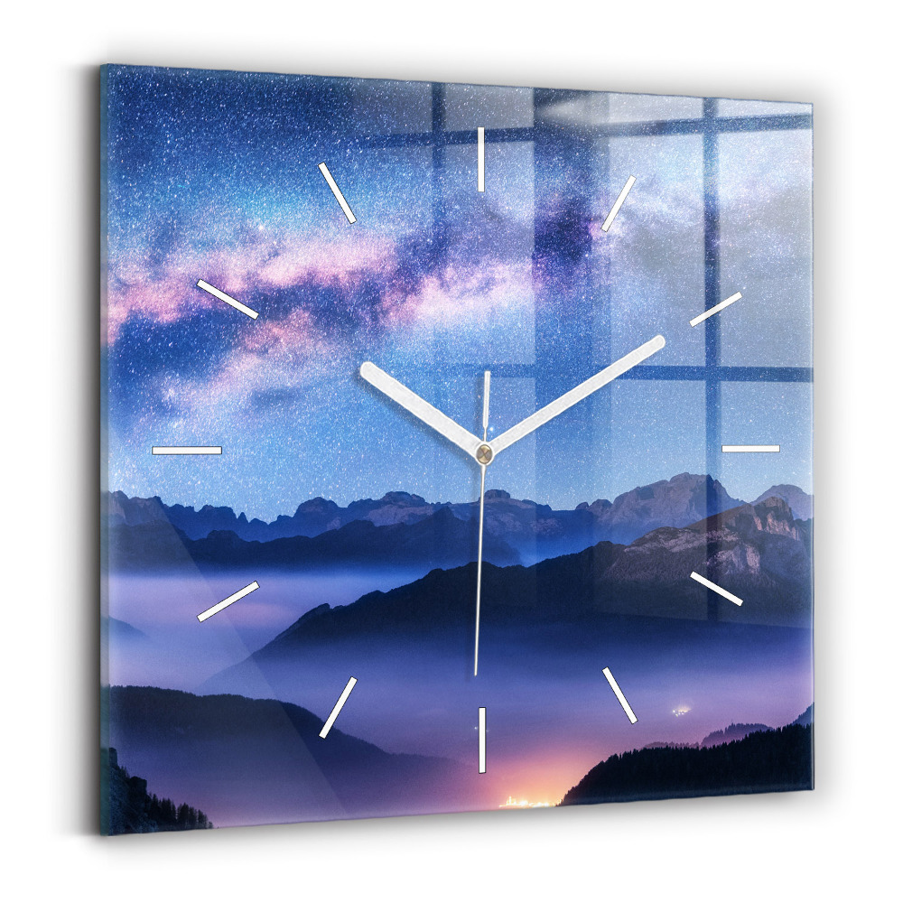 Pendule carrée en verre Voie lactée et montagnes