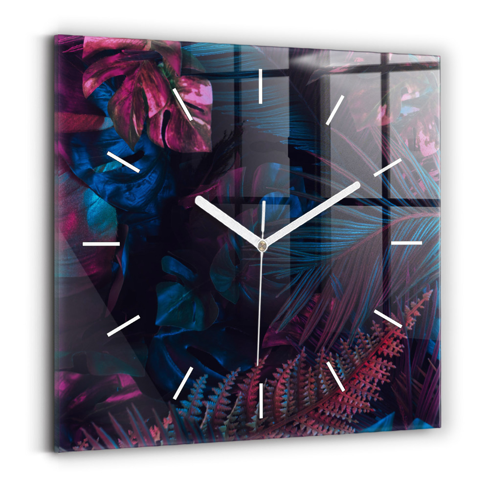 Horloge carrée en verre Fleurs exotiques