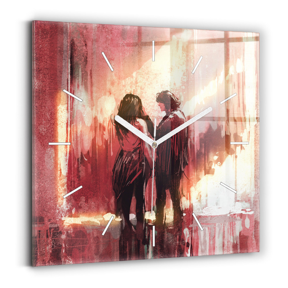 Pendule carrée en verre Jeune couple amoureux