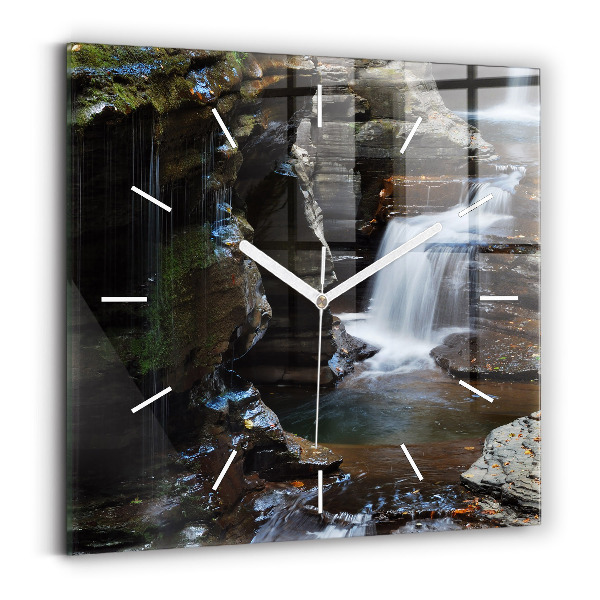 Horloge carrée en verre Cascade et rochers d'Islande