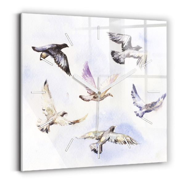 Pendule carrée en verre Oiseaux volants