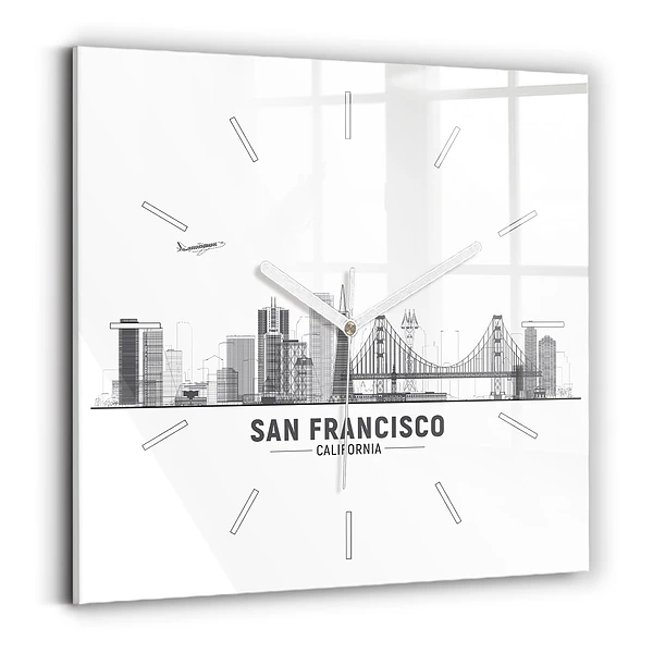 Horloge carrée en verre Ligne d'horizon de San Francisco