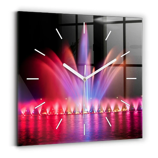 Pendule carrée en verre Fontaine de Wrocław la nuit