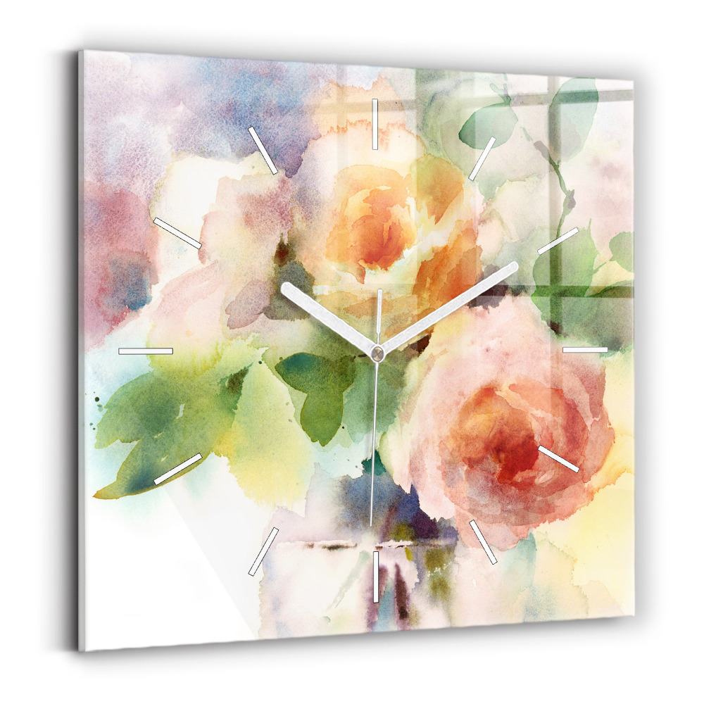 Horloge murale carrée Roses dans un vase aquarelle