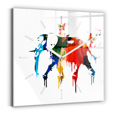 Pendule carrée en verre Eléphant peint en couleur