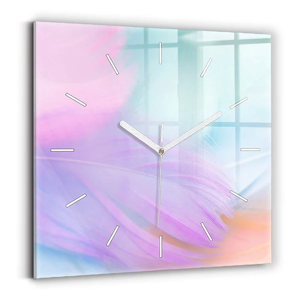Horloge murale carrée Plumes colorées