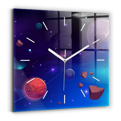Horloge carrée en verre Planètes galaxie
