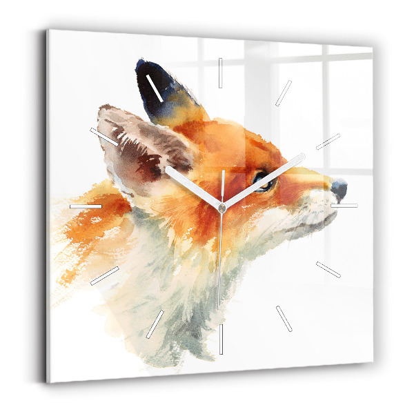 Horloge carrée en verre Aquarelle jeune renard