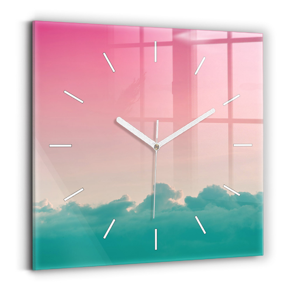 Horloge carrée en verre Dégradé de ciel et de montagne