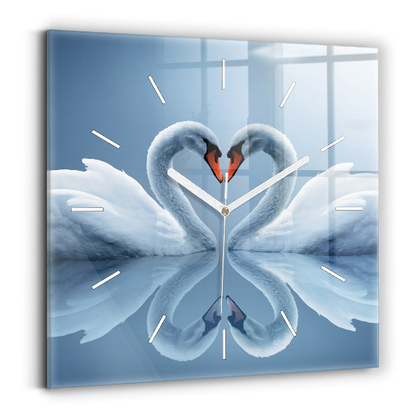 Horloge murale carrée Cygnes dans le coeur